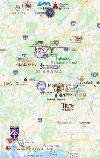 Colleges In Alabama Map 