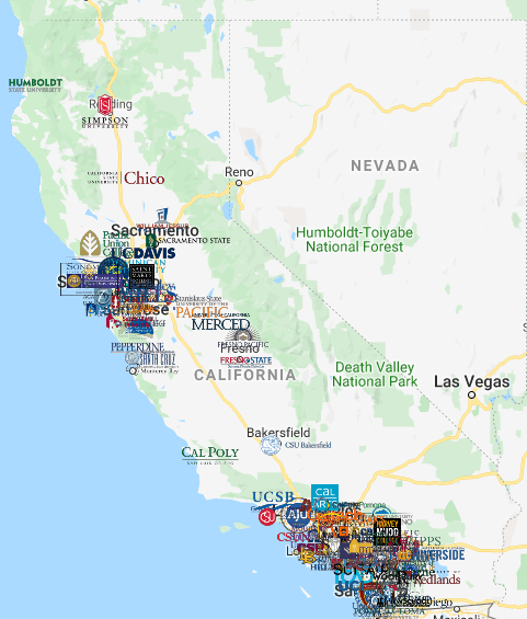 Cal State Schools Map Colleges In California Map Colleges In California Mycollegeselection