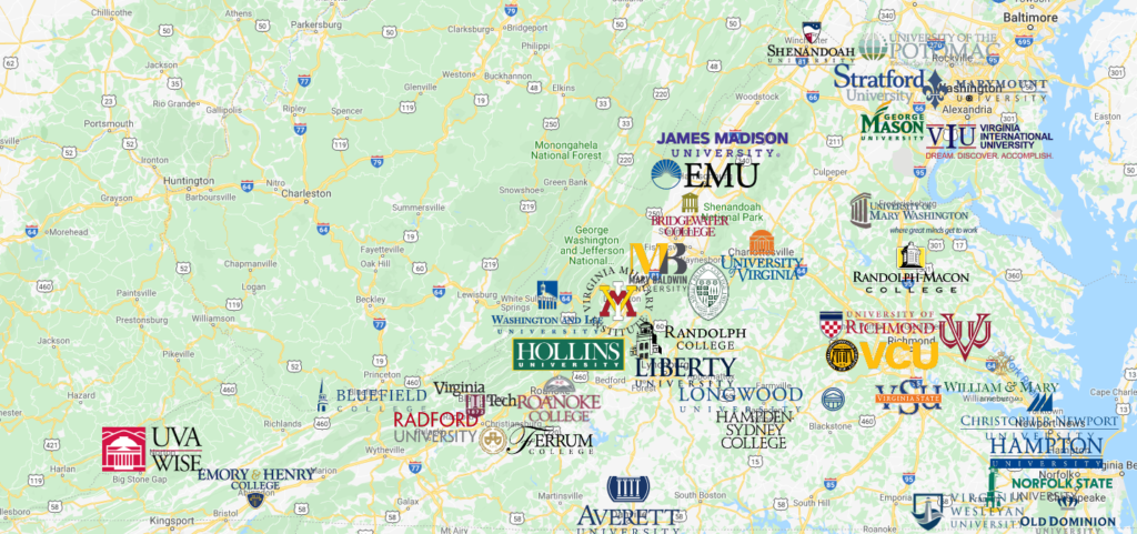 University Of Virginia Map Colleges In Virginia Map | Colleges In Virginia - Mycollegeselection