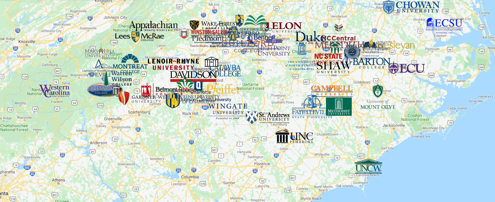 Colleges In North Carolina Map - MyCollegeSelection