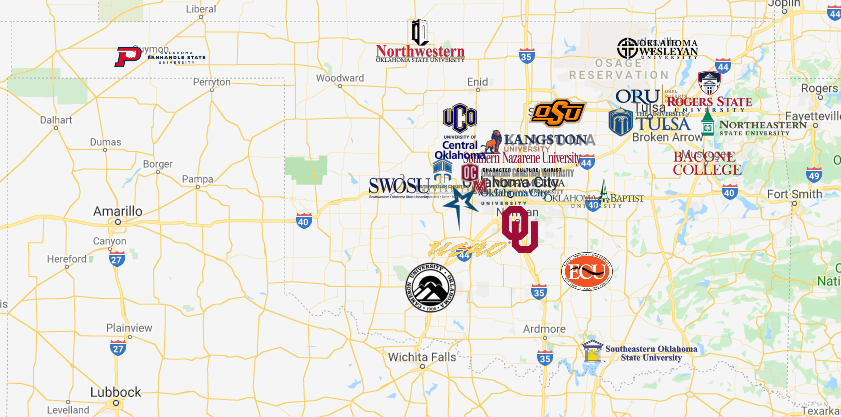 Colleges in Oklahoma Map | Colleges in Oklahoma | MyCollegeSelection