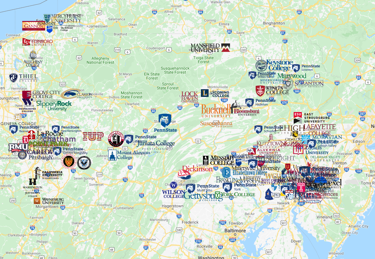 Colleges In Pennsylvania Map - MyCollegeSelection