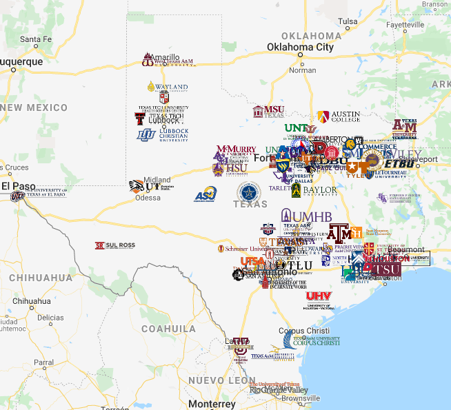 Colleges In Texas Map Colleges In Texas MyCollegeSelection   Colleges In Texas Map 